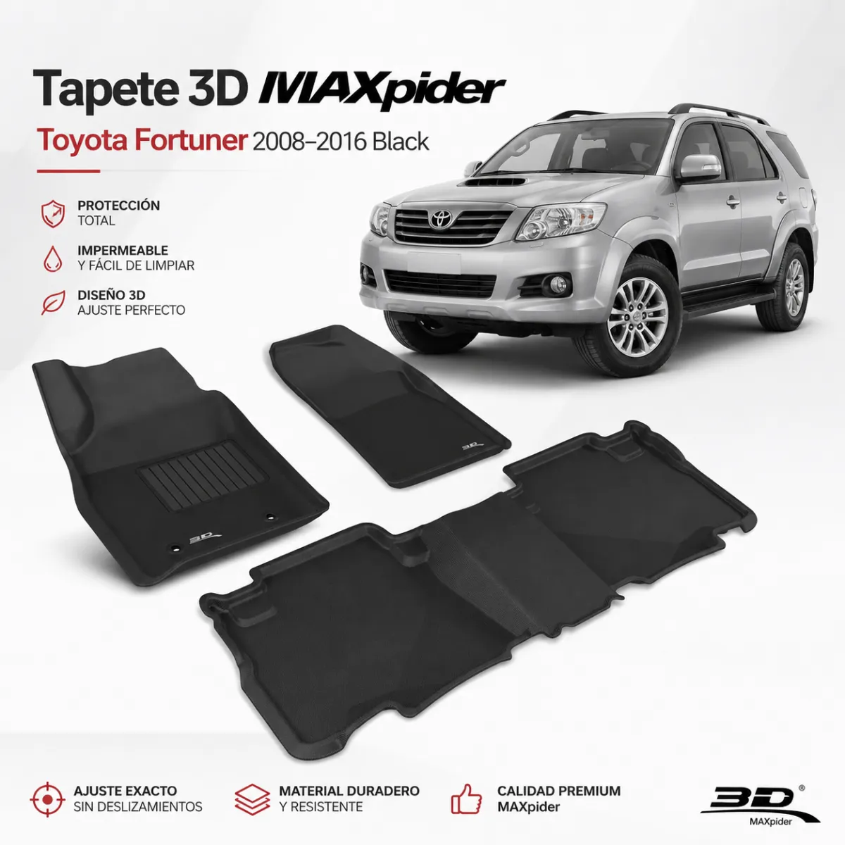 Tapete 3d Maxpider Toyota Fortuner 2008-2016 Black R1 R2